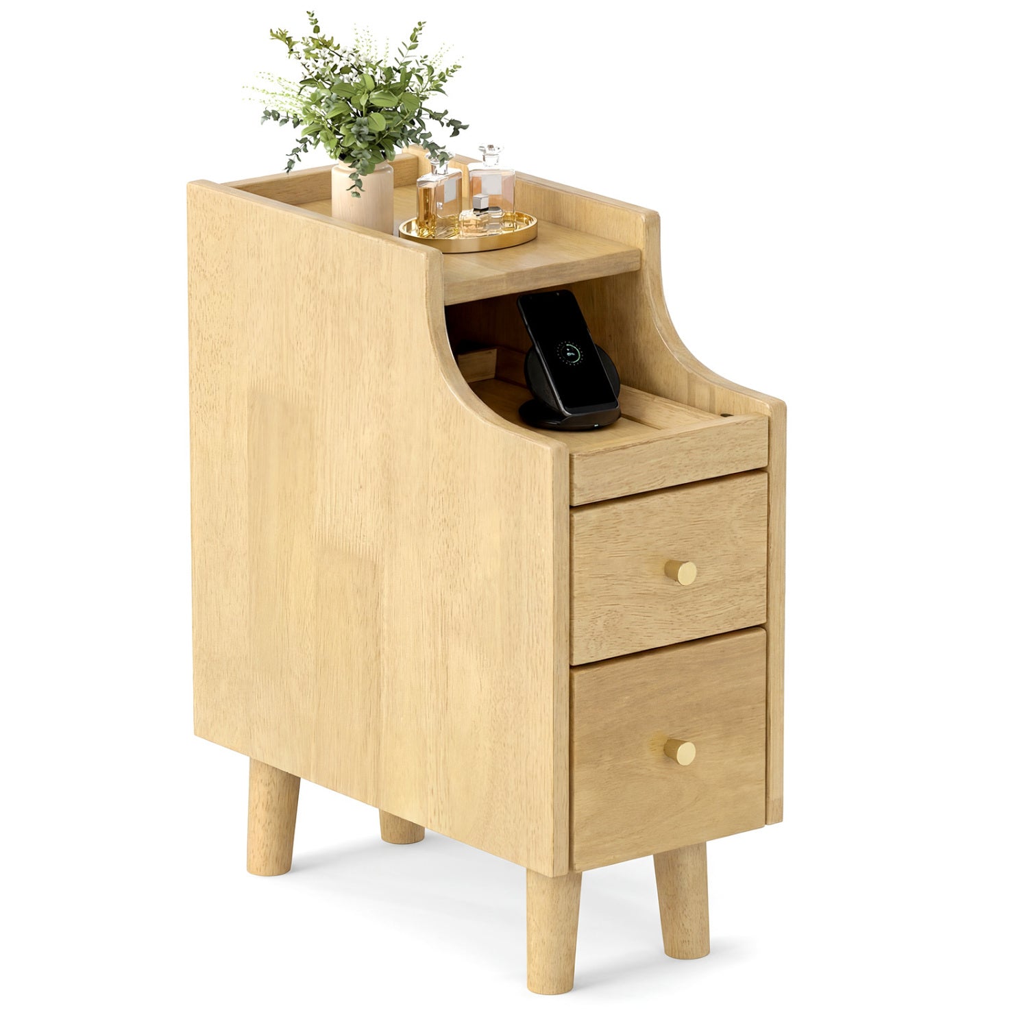 Wood Night Side Table With Pull-out Tray and 2 Drawers Nightstands Natural at Gallery Canada
