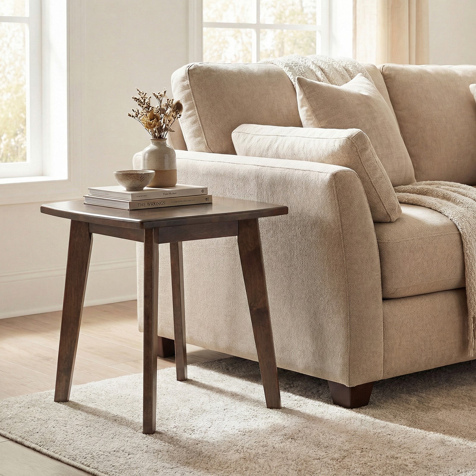Solid Wood Square End Table, Thickened Top, Curved Edge, Walnut End & Side Tables at Gallery Canada