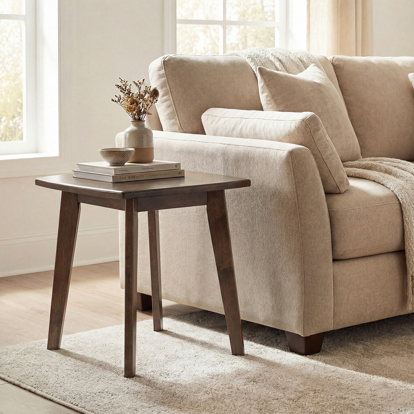 Solid Wood Square End Table, Thickened Top, Curved Edge, Walnut End & Side Tables at Gallery Canada
