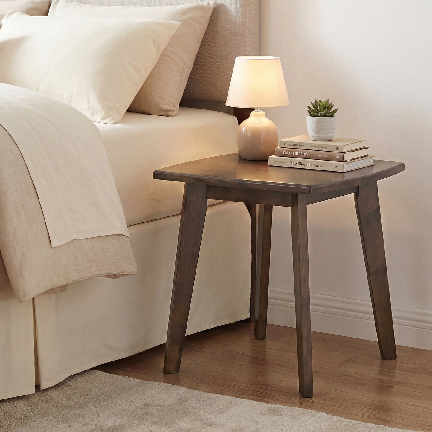 Solid Wood Square End Table, Thickened Top, Curved Edge, Walnut End & Side Tables at Gallery Canada