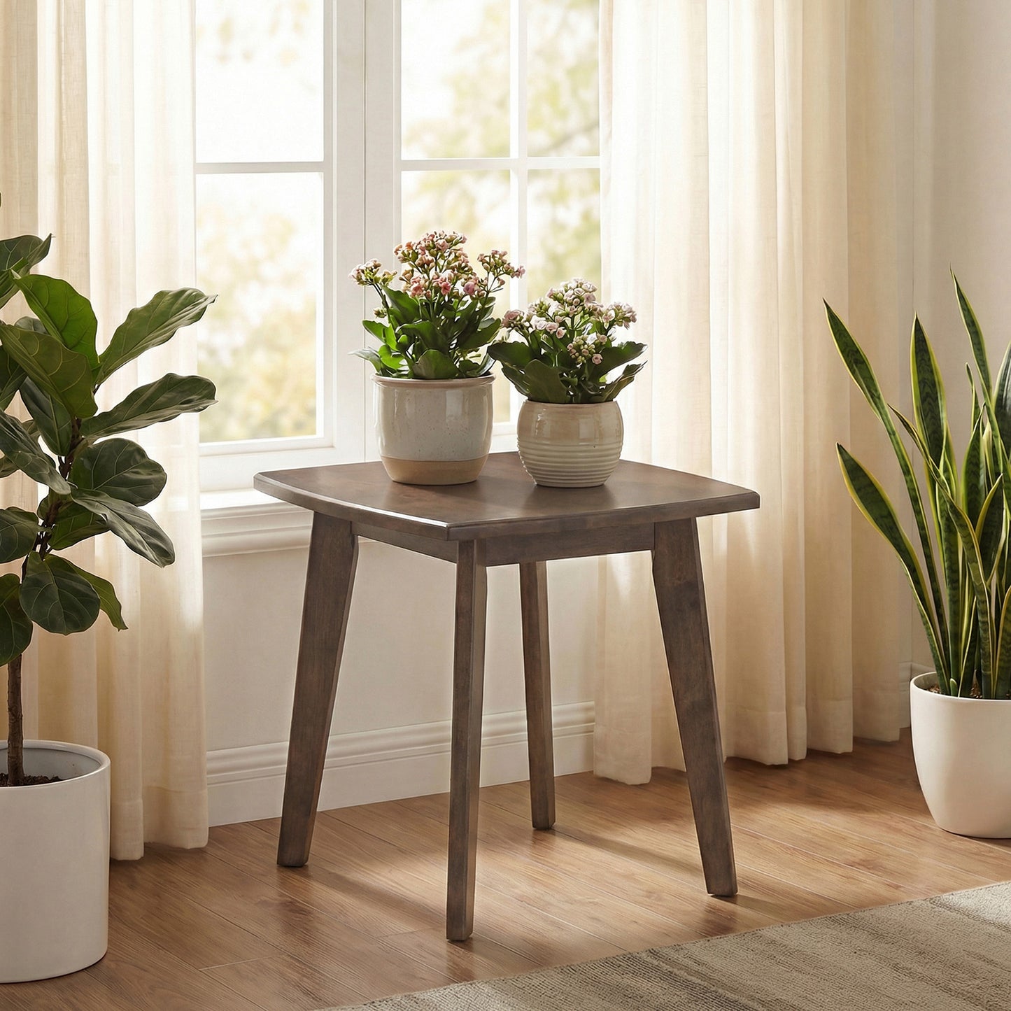Solid Wood Square End Table, Thickened Top, Curved Edge, Walnut End & Side Tables at Gallery Canada