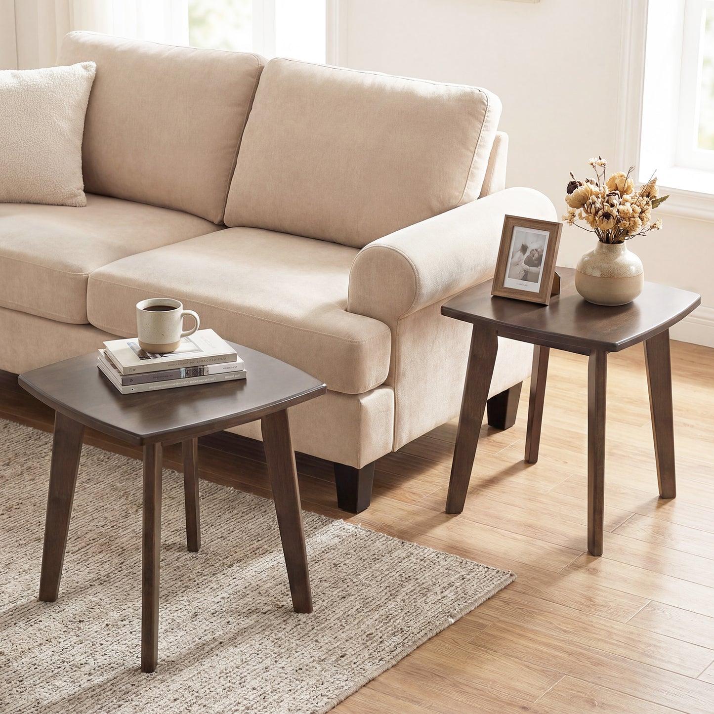 Solid Wood Square End Table, Thickened Top, Curved Edge, Walnut End & Side Tables at Gallery Canada
