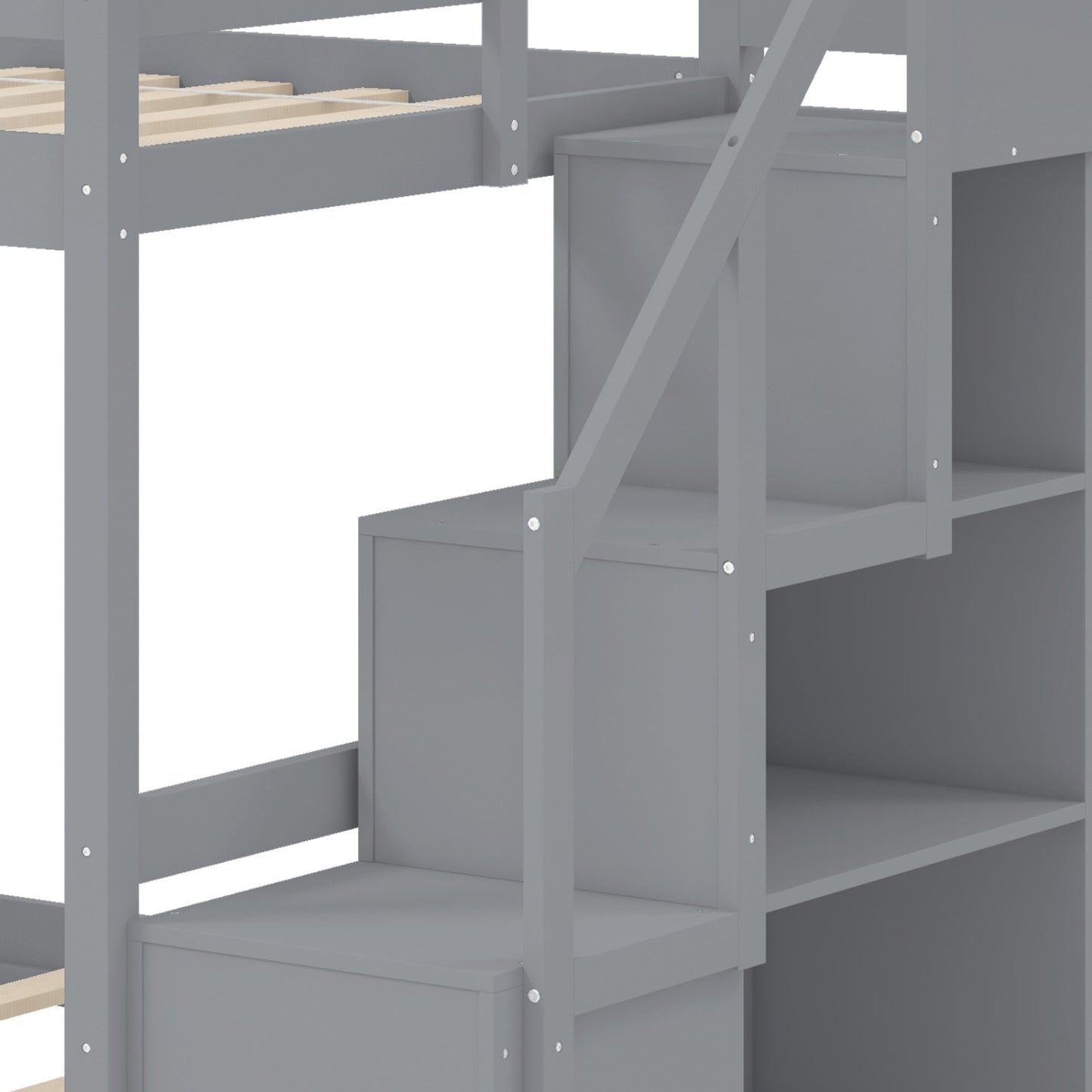 Solid Wood Twin Over Full Low Bunk Bed With Storage Stairs, Gray Bunk Bed Frame at Gallery Canada