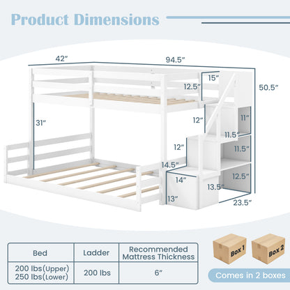 Solid Wood Twin Over Full Low Bunk Bed, White Bunk Bed Frame at Gallery Canada