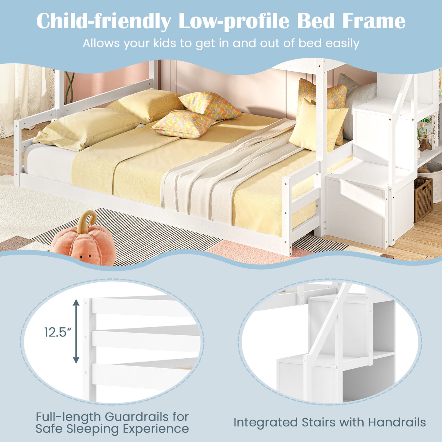 Solid Wood Twin Over Full Low Bunk Bed, White Bunk Bed Frame at Gallery Canada