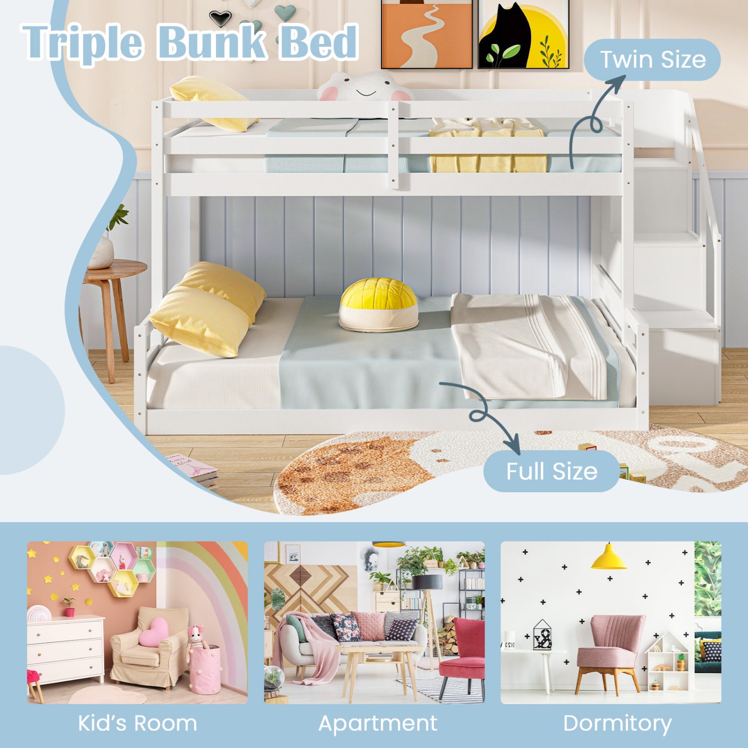Solid Wood Twin Over Full Low Bunk Bed, White Bunk Bed Frame at Gallery Canada