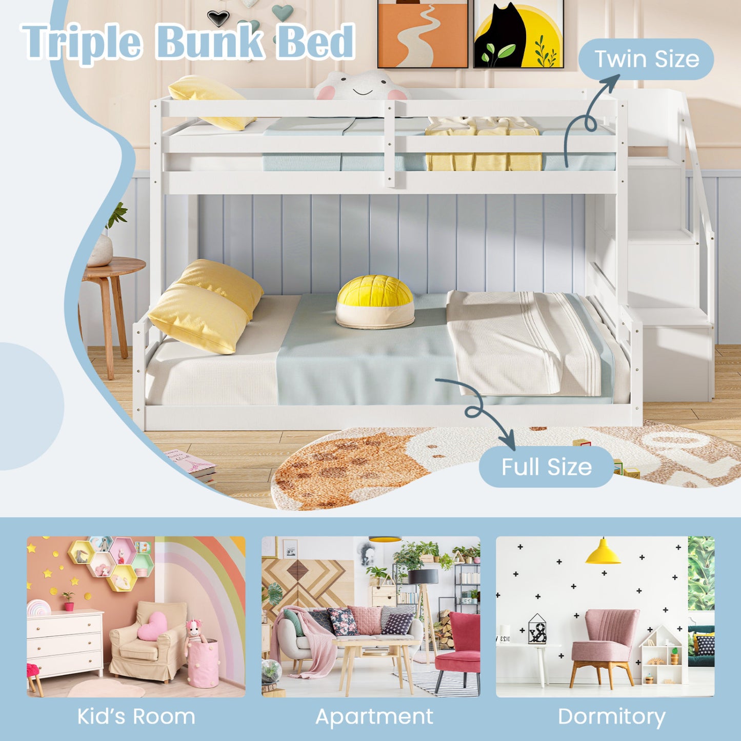 Solid Wood Twin Over Full Low Bunk Bed, White Bunk Bed Frame at Gallery Canada