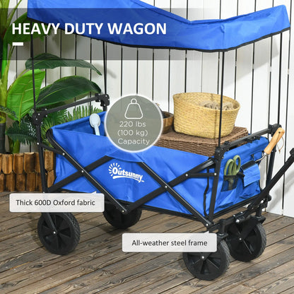 Steel Frame Folding Garden Cart, Removable Canopy, Telescopic Handle, Dark Blue Folding Garden Carts at Gallery Canada