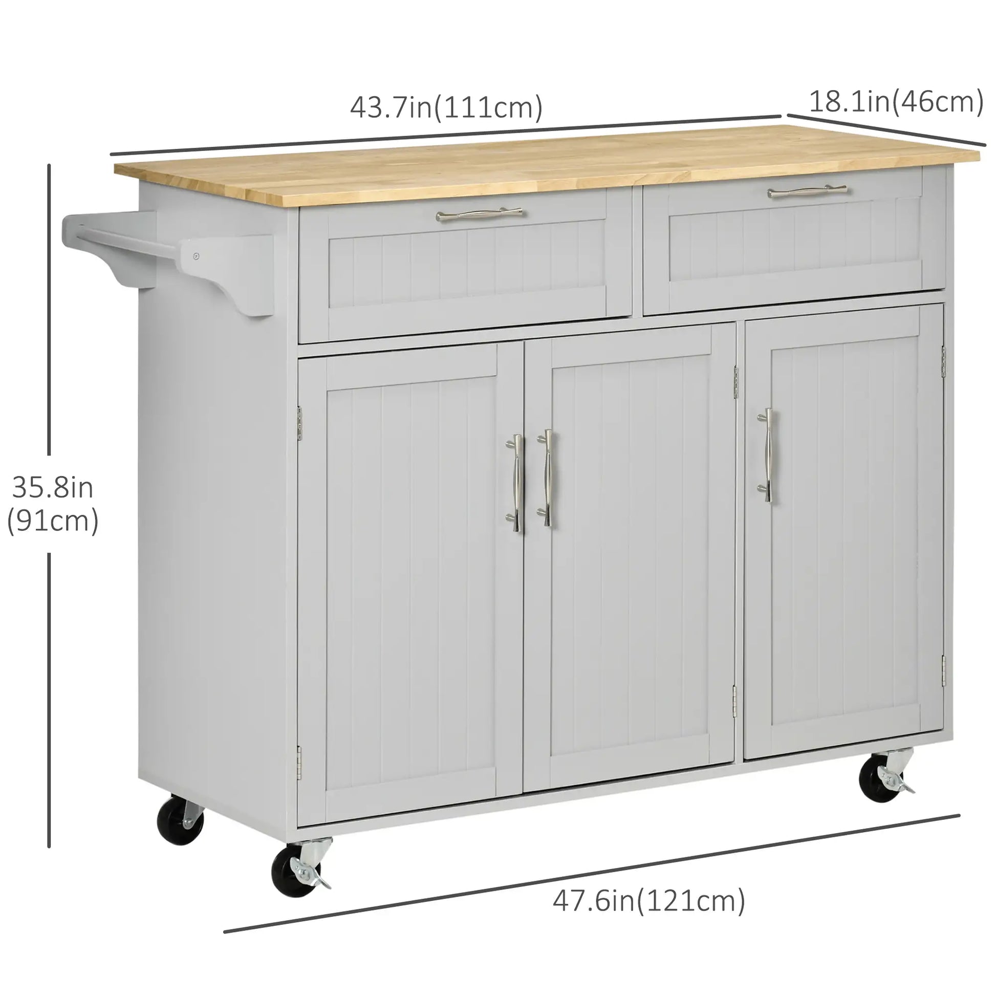 Rolling Kitchen Island, Cart with 2 Drawers, 3 Door Cabinets, 3-Doors, Grey Kitchen Islands & Kitchen Carts at Gallery Canada