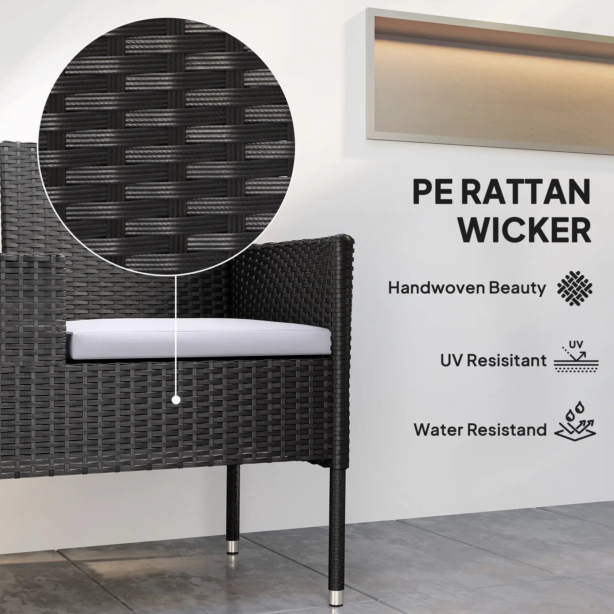 PE Rattan Loveseat with Cushion, Mid-Table, Light Grey Patio Chairs at Gallery Canada