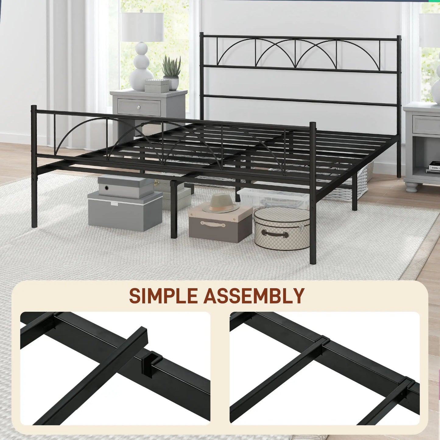 Queen Metal Platform Bed Frame, Steel Slat Support, Underbed Storage Bed Frames at Gallery Canada