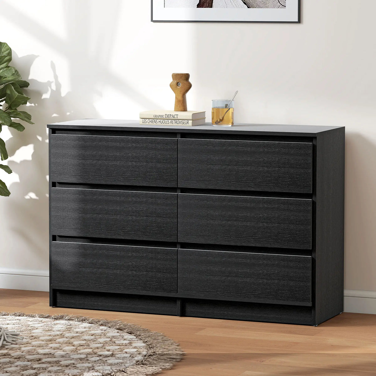 Wide 6 Drawer Dresser, Modern Clothes Storage Organizer, Black Storage Cabinets at Gallery Canada