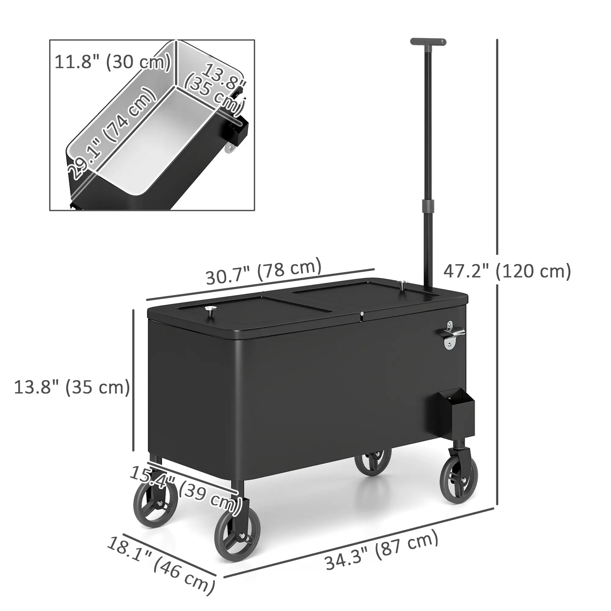 80-Qt Outdoor Cooler Cart, Rolling Ice Chest, Adjustable Handle, Wheels, Black Cooler Boxes at Gallery Canada
