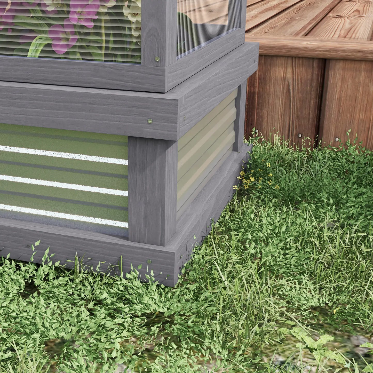 Raised Garden Bed Kit With Greenhouse, Wooden Cold Frame Planter, 48" x 24" x 32", Grey