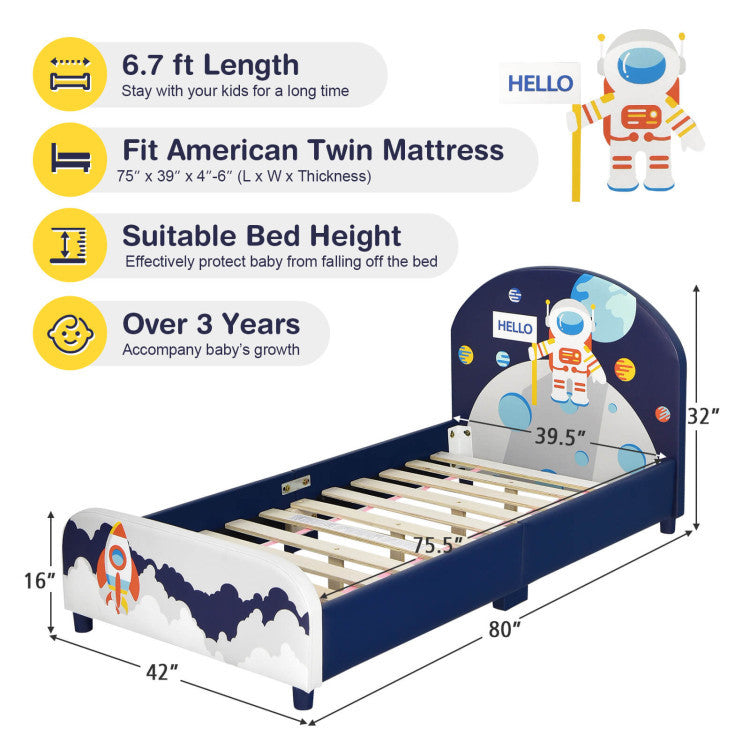 Astronaut Theme Kids Platform Bed With Toy Storage