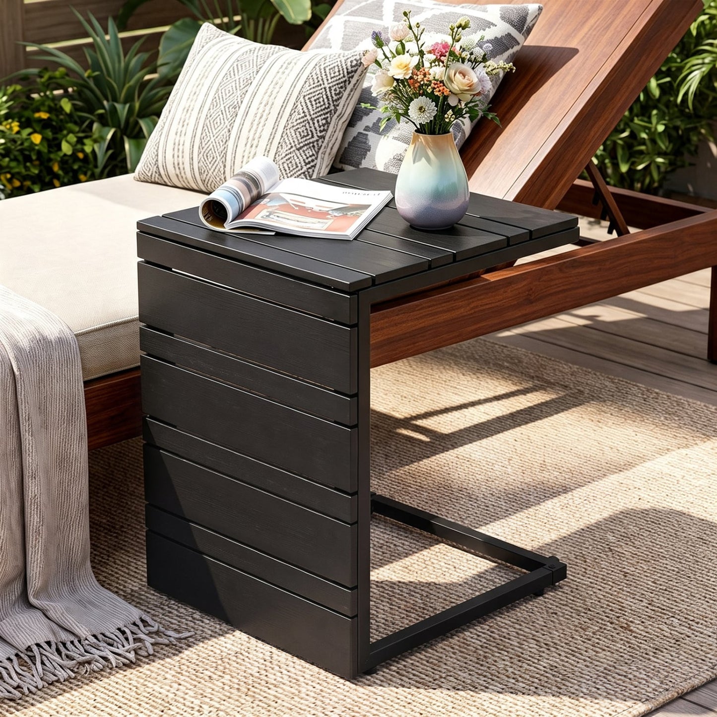Table d'appoint en forme de C, plateau en bois-plastique, noir