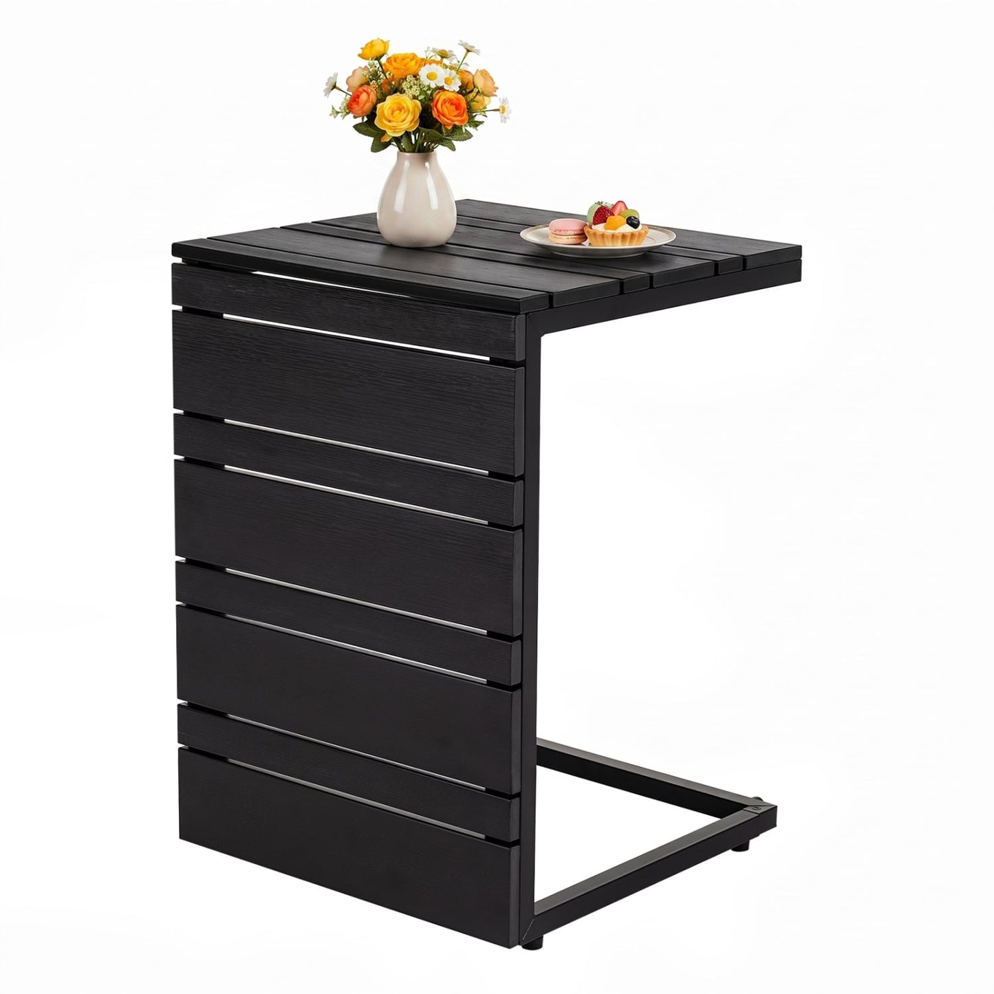 Table d'appoint en forme de C, plateau en bois-plastique, noir