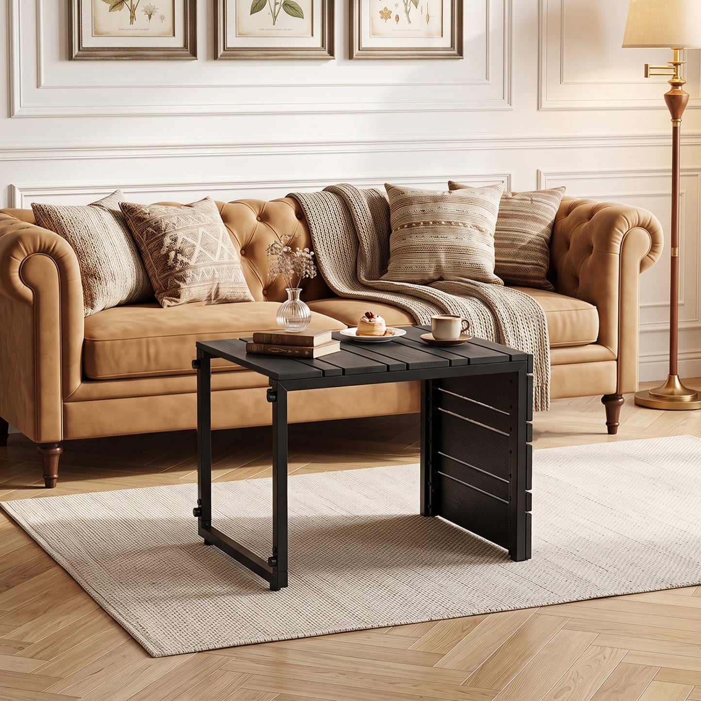 Table d'appoint en forme de C, plateau en bois-plastique, noir