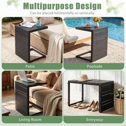 Table d'appoint en forme de C, plateau en bois-plastique, noir