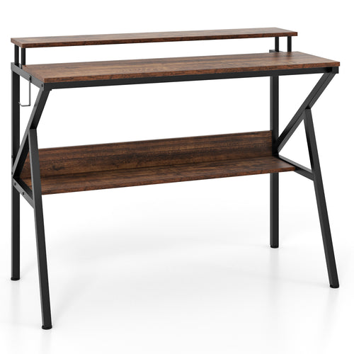 Computer Desk With Monitor Stand, Storage Shelf, Rustic Brown