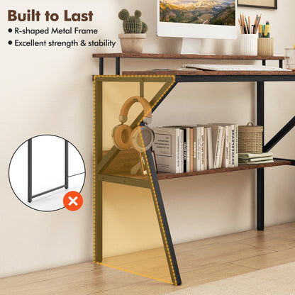 Space Saving Computer Desk with Monitor Stand and Extra Storage Shelf for Work Study, Rustic Brown Computer Desks at Gallery Canada