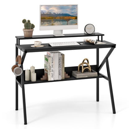 Space Saving Computer Desk with Monitor Stand and Extra Storage Shelf for Work Study, Black Computer Desks at Gallery Canada