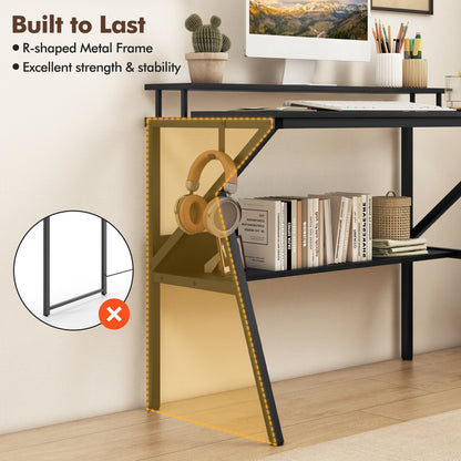 Space Saving Computer Desk with Monitor Stand and Extra Storage Shelf for Work Study, Black Computer Desks at Gallery Canada