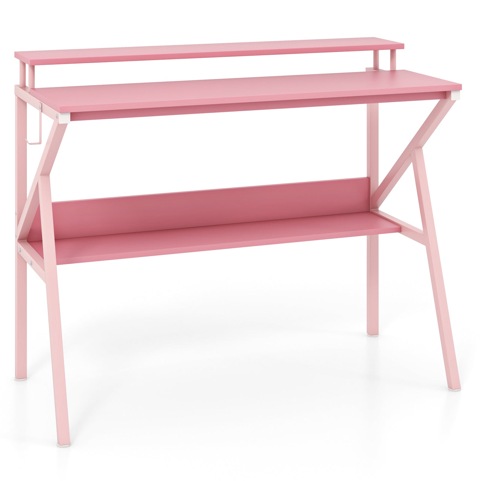 Space Saving Computer Desk with Monitor Stand and Extra Storage Shelf for Work Study, Pink Computer Desks at Gallery Canada