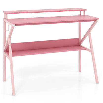 Space Saving Computer Desk with Monitor Stand and Extra Storage Shelf for Work Study, Pink Computer Desks at Gallery Canada