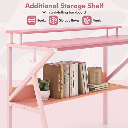 Space Saving Computer Desk with Monitor Stand and Extra Storage Shelf for Work Study, Pink Computer Desks at Gallery Canada