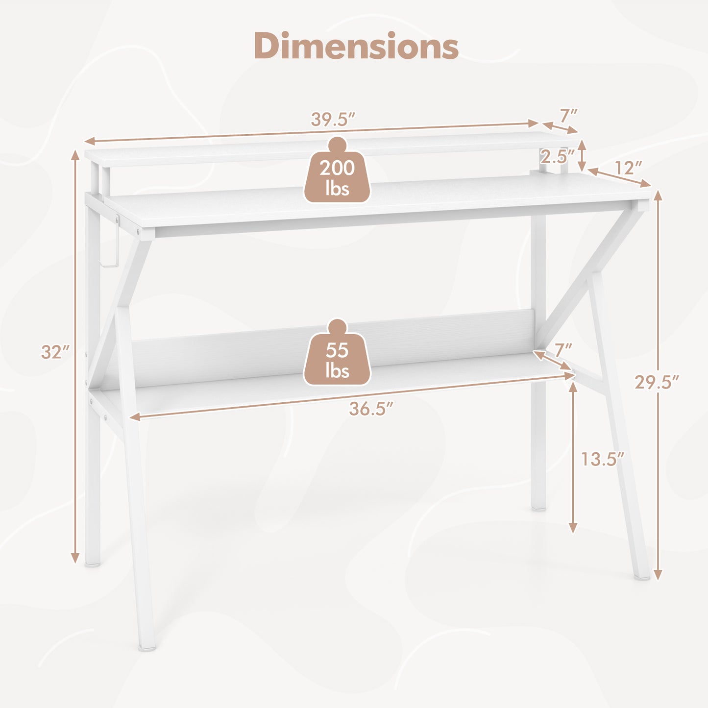 Space Saving Computer Desk with Monitor Stand and Extra Storage Shelf for Work Study, White Computer Desks at Gallery Canada