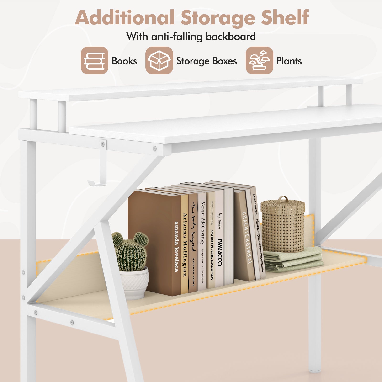 Space Saving Computer Desk with Monitor Stand and Extra Storage Shelf for Work Study, White Computer Desks at Gallery Canada