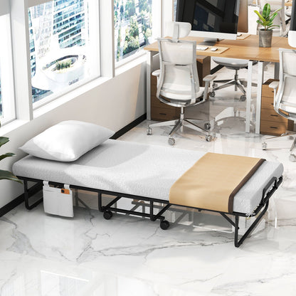 Space-Saving Narrow Twin Rollaway Bed with Pillow and Side Organizer Pocket, White Folding Beds at Gallery Canada