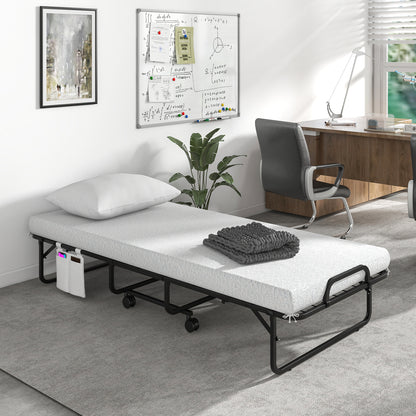 Space-Saving Narrow Twin Rollaway Bed with Pillow and Side Organizer Pocket, White Folding Beds at Gallery Canada