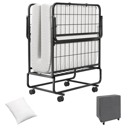 Space-Saving Narrow Twin Rollaway Bed with Pillow and Side Organizer Pocket, White Folding Beds at Gallery Canada