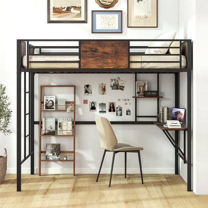 Space-Saving Twin Loft Bed with Safety Guardrail and Ladder, Coffee Simple Bed Frame at Gallery Canada