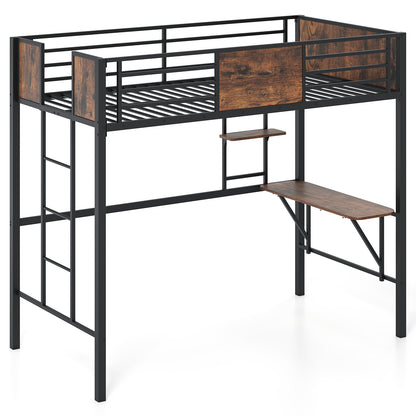 Twin Loft Bed With Safety Guardrail, Ladder, Coffee Simple Bed Frame Coffee at Gallery Canada