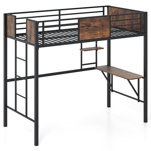 Twin Loft Bed With Safety Guardrail, Ladder, Coffee