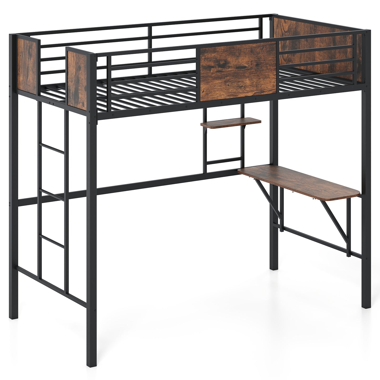 Twin Loft Bed With Safety Guardrail, Ladder, Coffee Simple Bed Frame at Gallery Canada