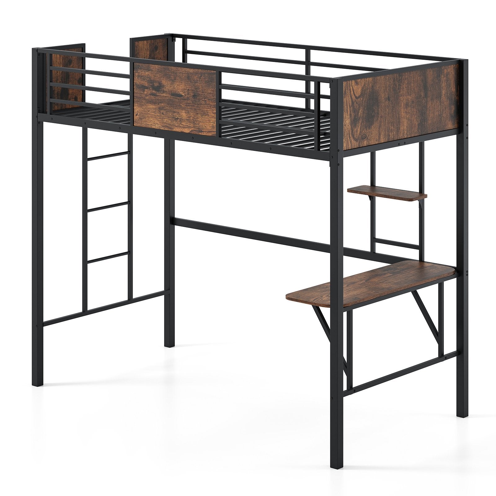 Space-Saving Twin Loft Bed with Safety Guardrail and Ladder, Coffee Simple Bed Frame at Gallery Canada