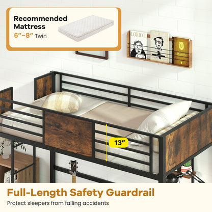 Space-Saving Twin Loft Bed with Safety Guardrail and Ladder, Coffee Simple Bed Frame at Gallery Canada