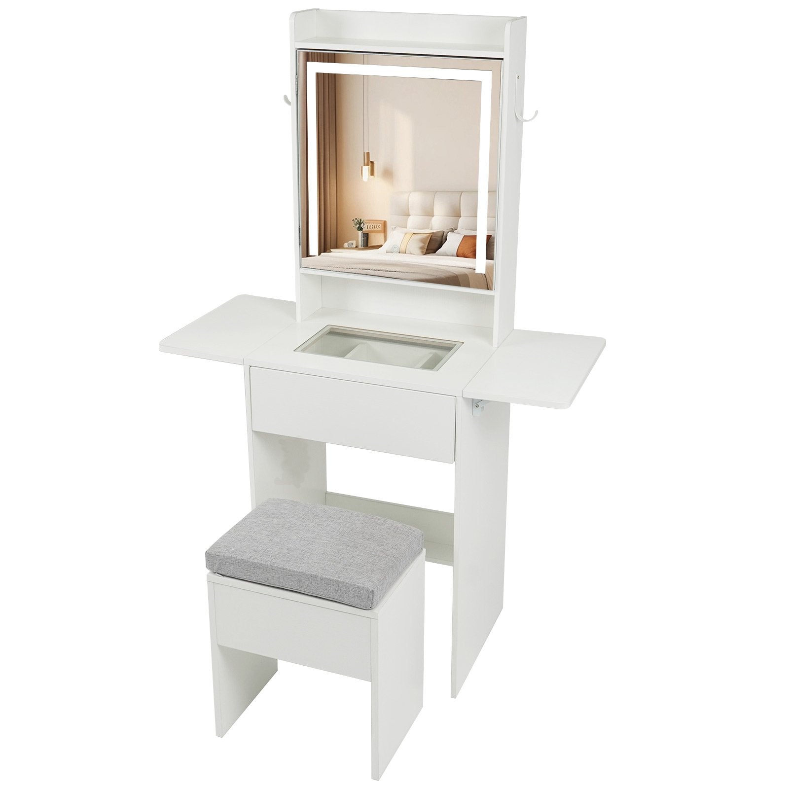 Space-saving Vanity Desk with Mirror and Lights for Bedroom, White Makeup Vanities White at Gallery Canada