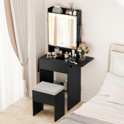 Space-saving Vanity Desk with Mirror and Lights for Bedroom, Black Makeup Vanities at Gallery Canada