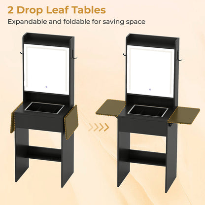 Space-saving Vanity Desk with Mirror and Lights for Bedroom, Black Makeup Vanities at Gallery Canada