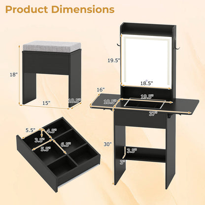 Space-saving Vanity Desk with Mirror and Lights for Bedroom, Black Makeup Vanities at Gallery Canada
