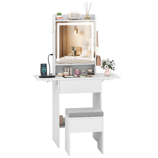 Space-saving Vanity Desk with Mirror and Lights for Bedroom, White Makeup Vanities White at Gallery Canada