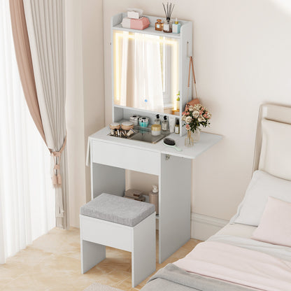Space-saving Vanity Desk with Mirror and Lights for Bedroom, White Makeup Vanities at Gallery Canada