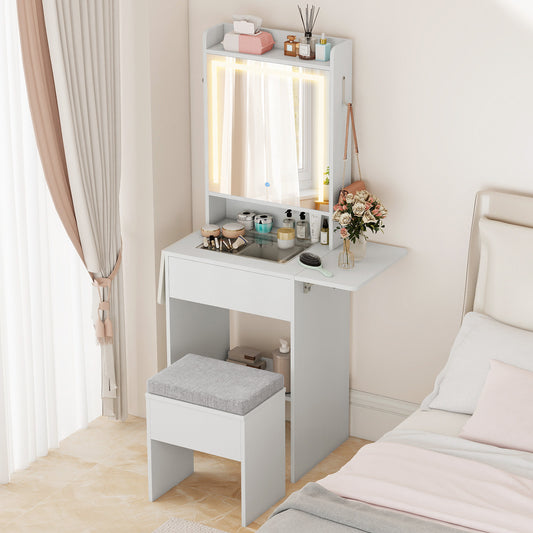Space-saving Vanity Desk with Mirror and Lights for Bedroom, White Makeup Vanities White at Gallery Canada