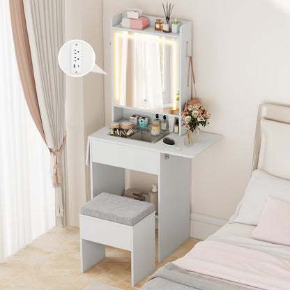 Space-saving Vanity Desk with Mirror and Lights for Bedroom, White Makeup Vanities at Gallery Canada