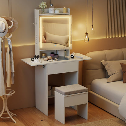Space-saving Vanity Desk with Mirror and Lights for Bedroom, White Makeup Vanities at Gallery Canada